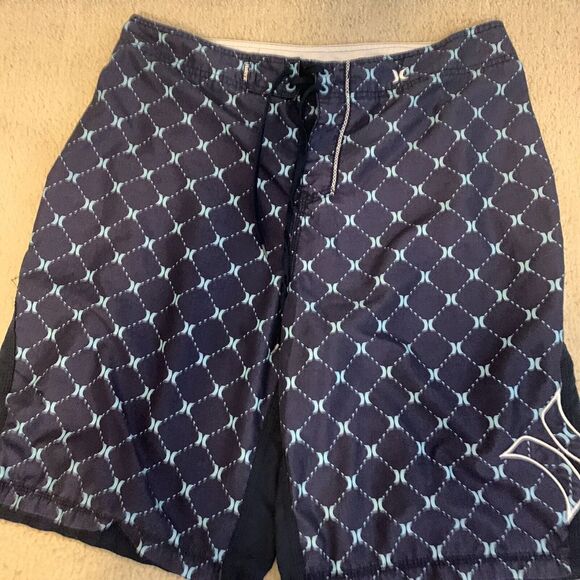Hurley Board‎ Shorts All Over Logo Print Blue Teal Swim Trunks Men's Sz 36 - Picture 1 of 7